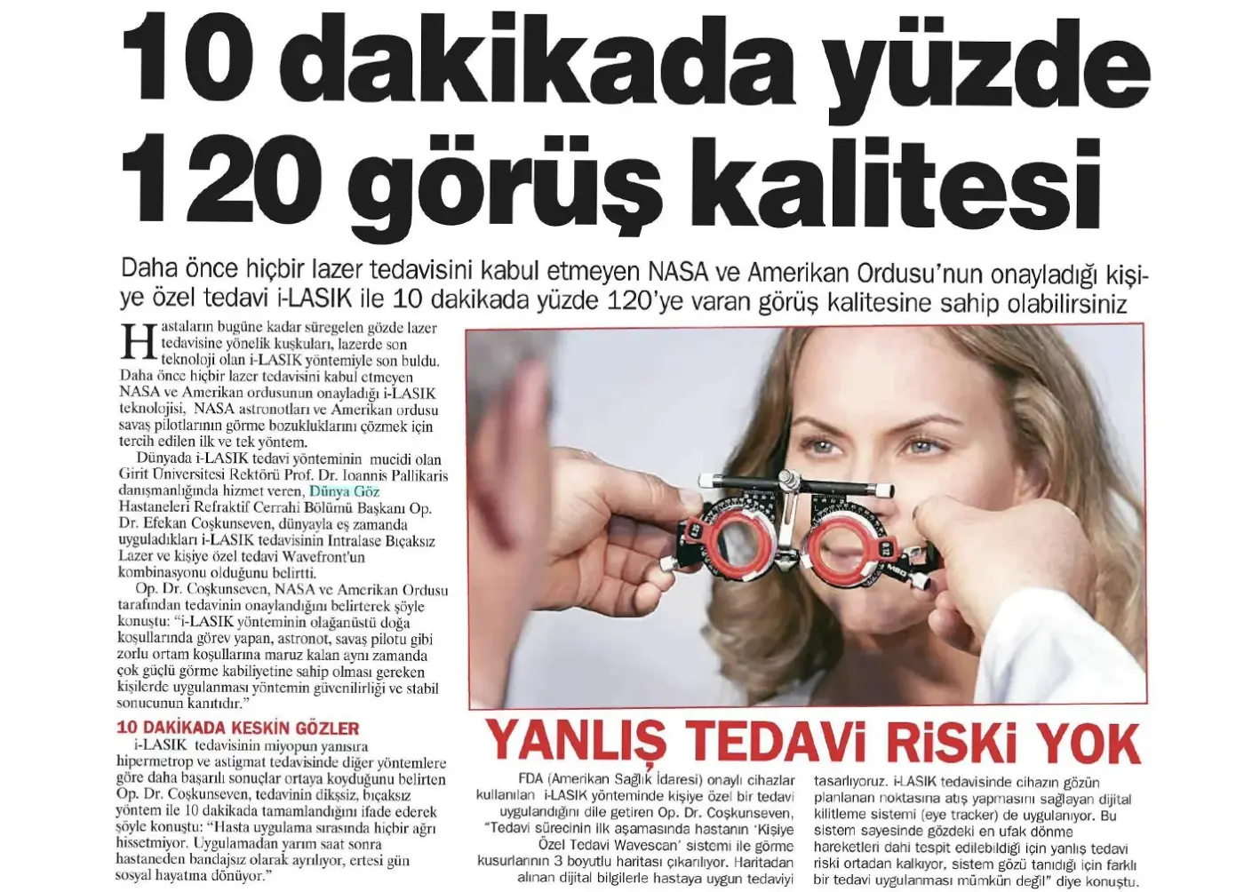 Basın kupürü — iLASIK / lazer göz ameliyatı
