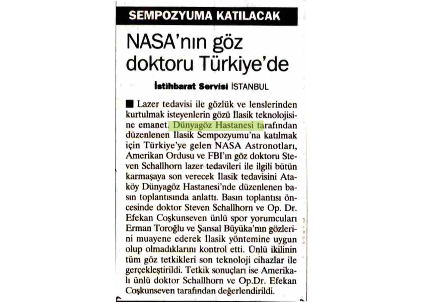 Basın kupürü — iLASIK / lazer göz ameliyatı