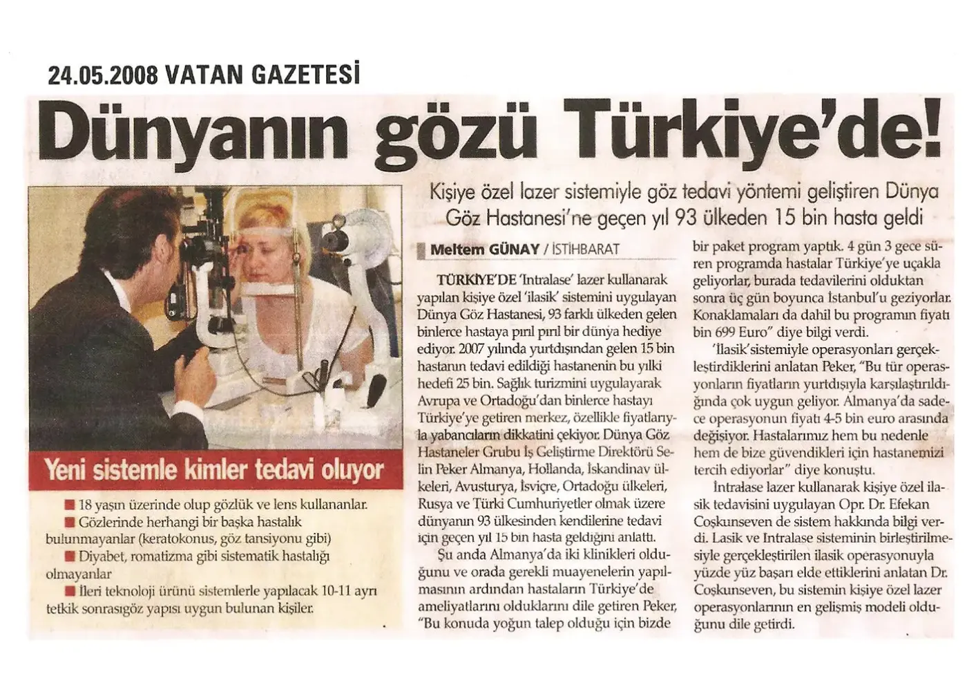 Basın kupürü — iLASIK / lazer göz ameliyatı