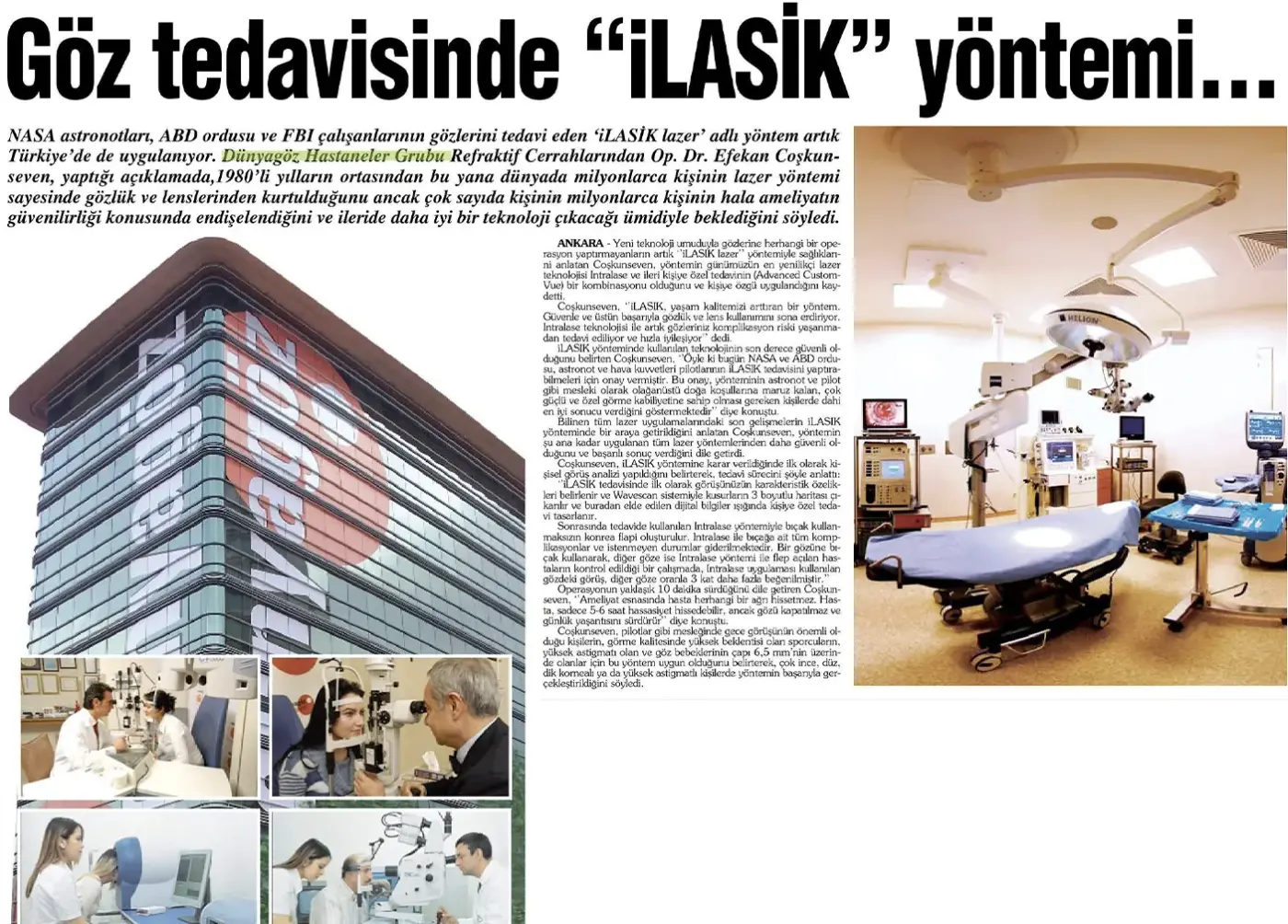 Basın kupürü — iLASIK / lazer göz ameliyatı