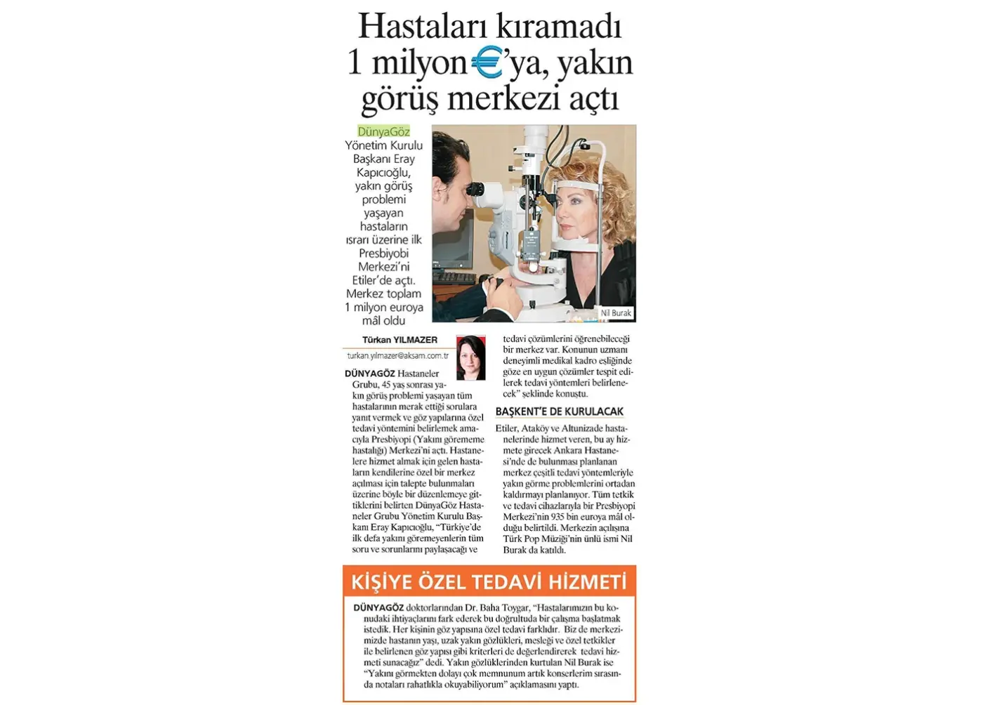 Basın kupürü — iLASIK / lazer göz ameliyatı