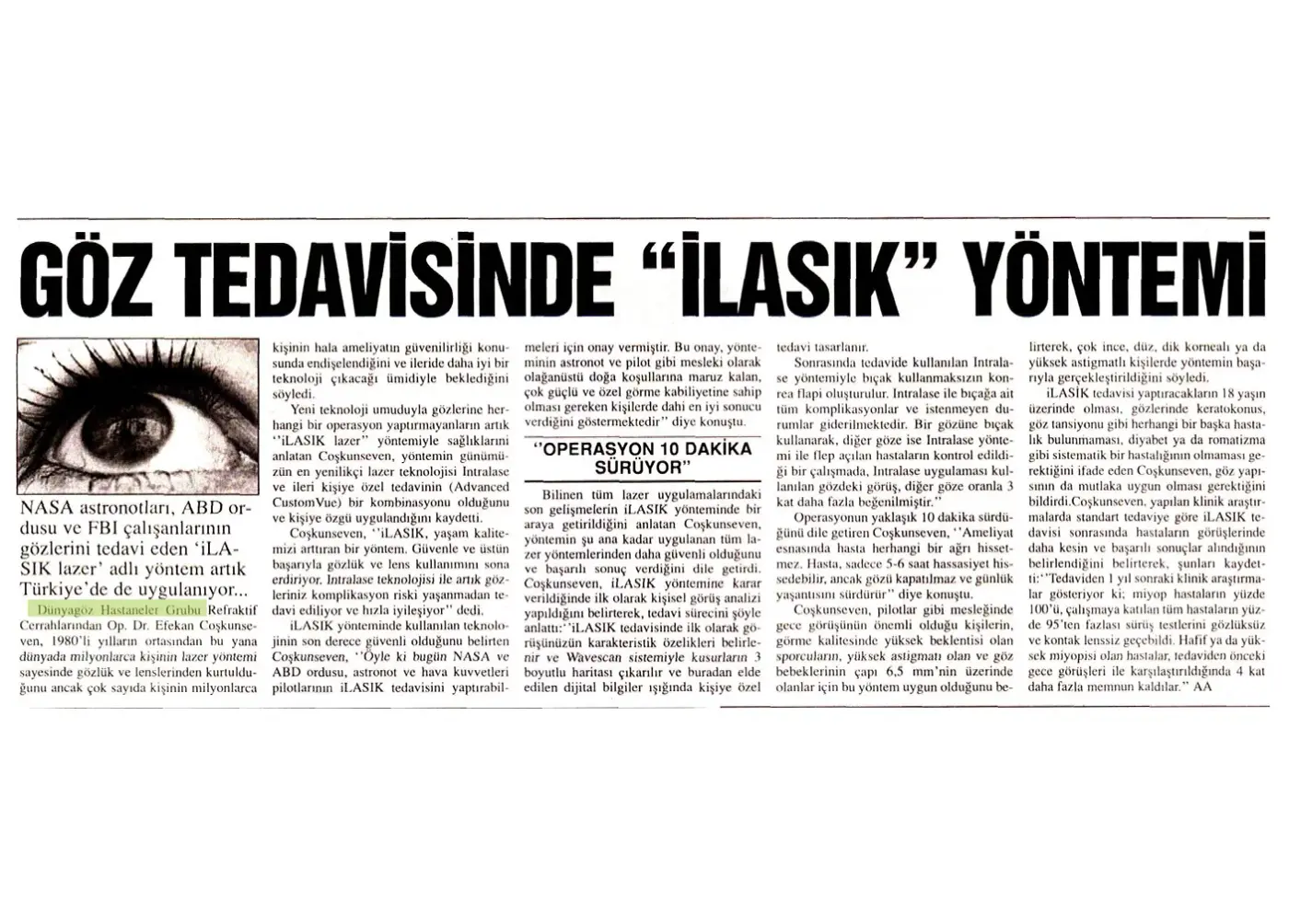 Basın kupürü — iLASIK / lazer göz ameliyatı
