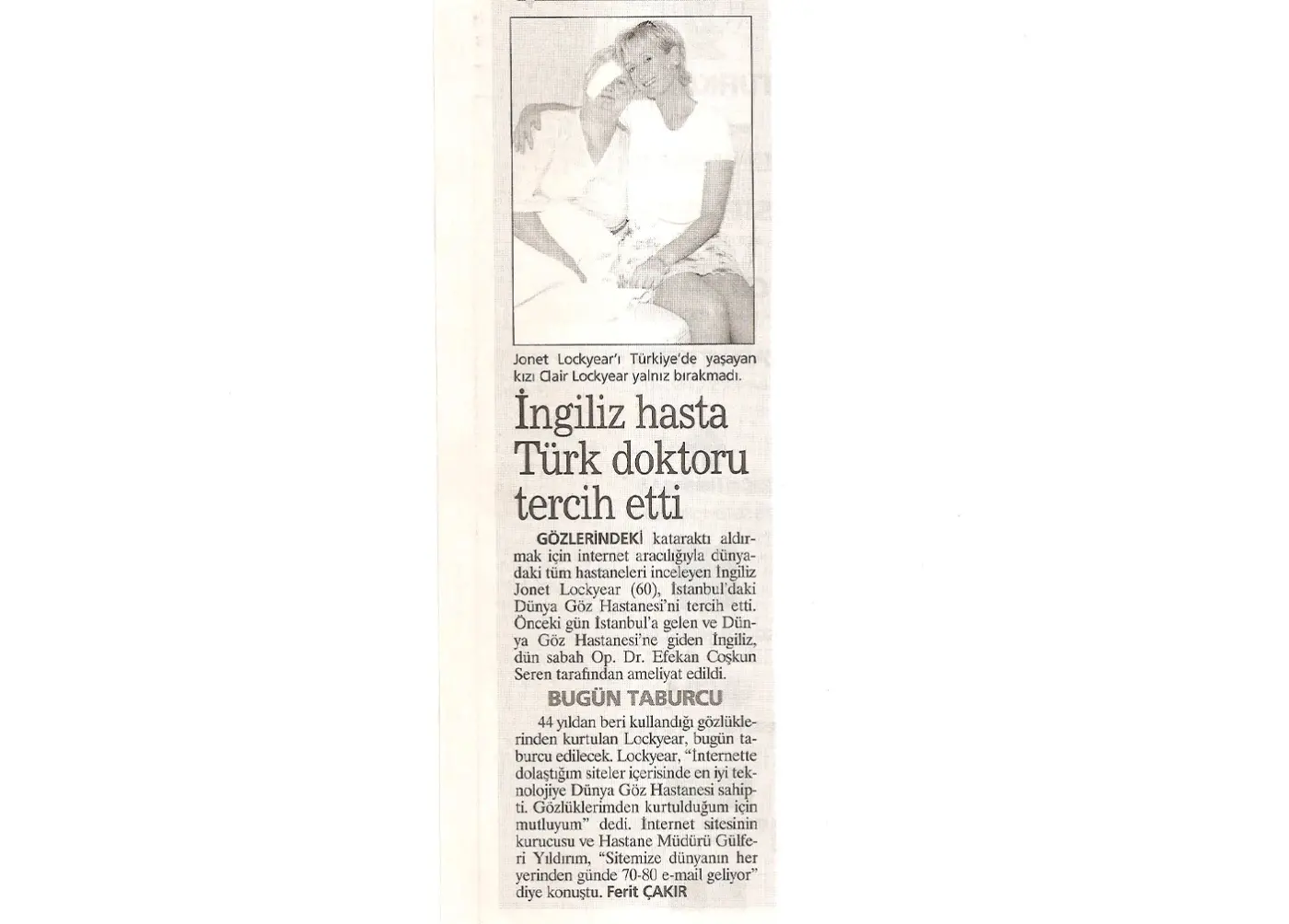 Basın kupürü — katarakt ve göz içi mercek
