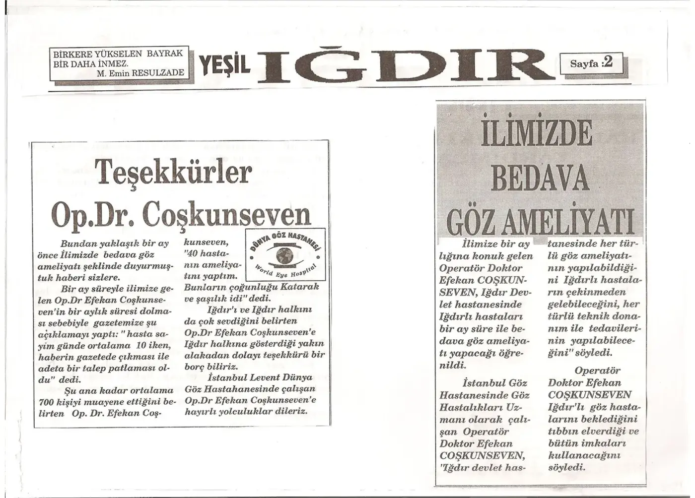 Basın kupürü — katarakt ve göz içi mercek
