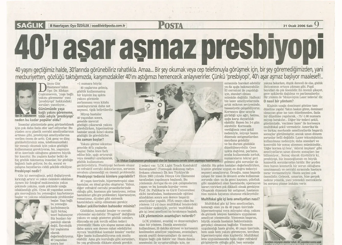 Basın kupürü — presbiyopi (yakın görme)