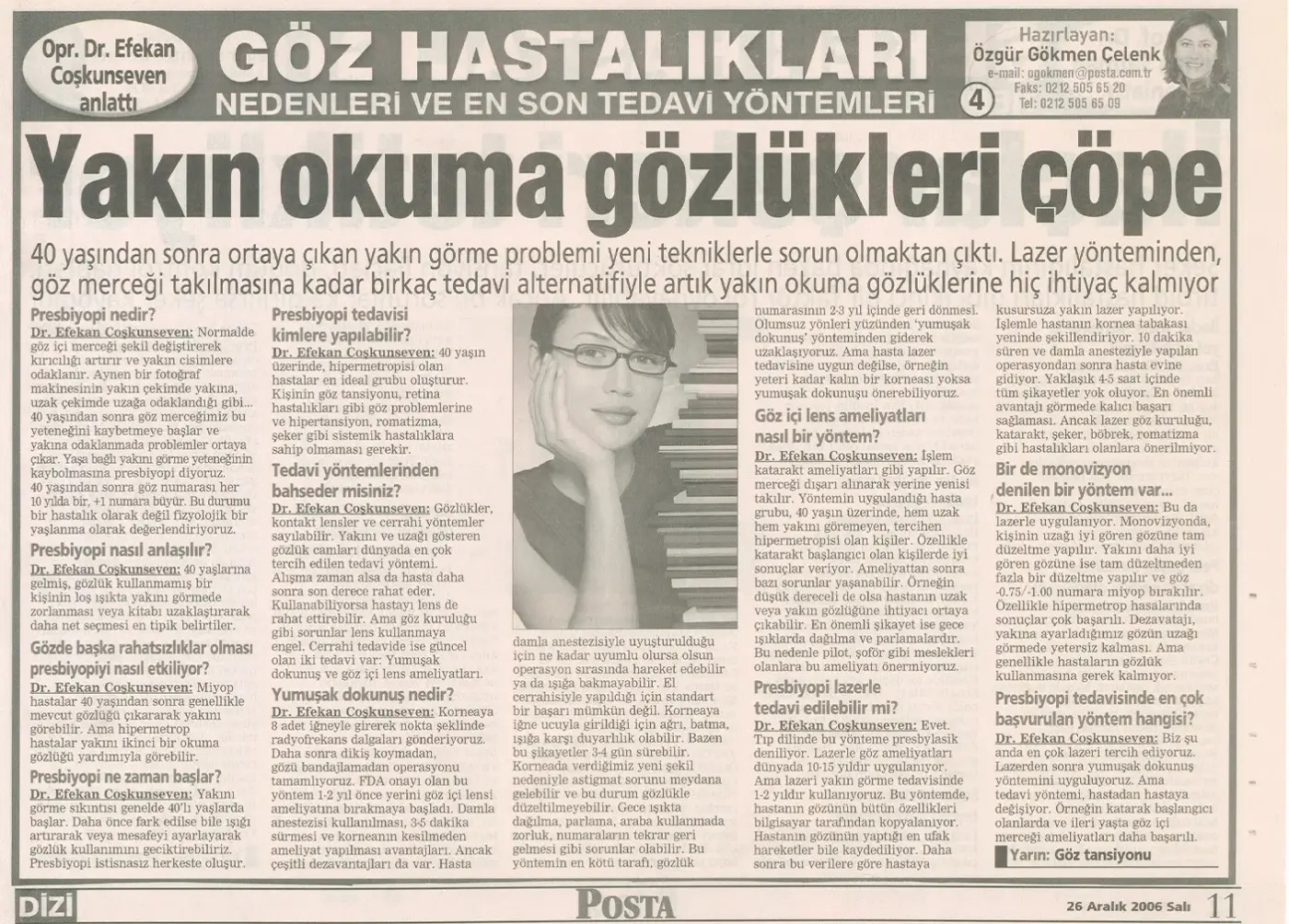 Basın kupürü — presbiyopi (yakın görme)