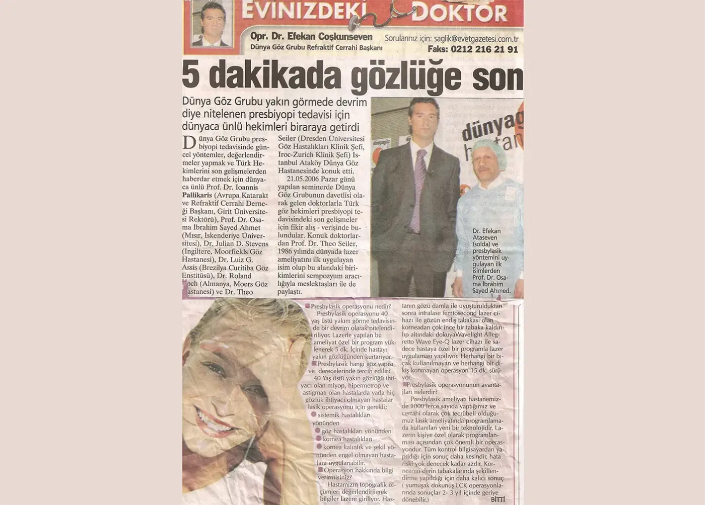 Basın kupürü — presbiyopi (yakın görme)