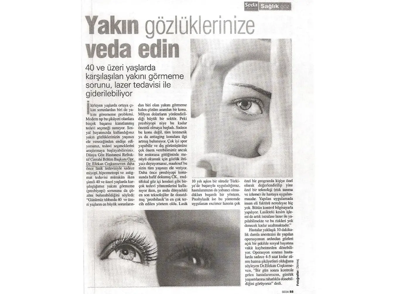 Basın kupürü — presbiyopi (yakın görme)