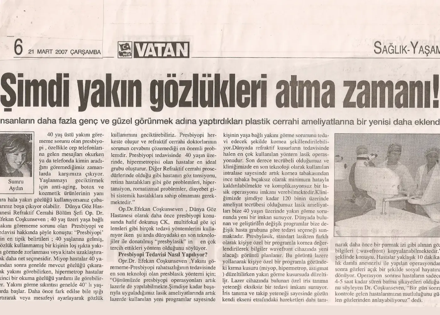Basın kupürü — presbiyopi (yakın görme)