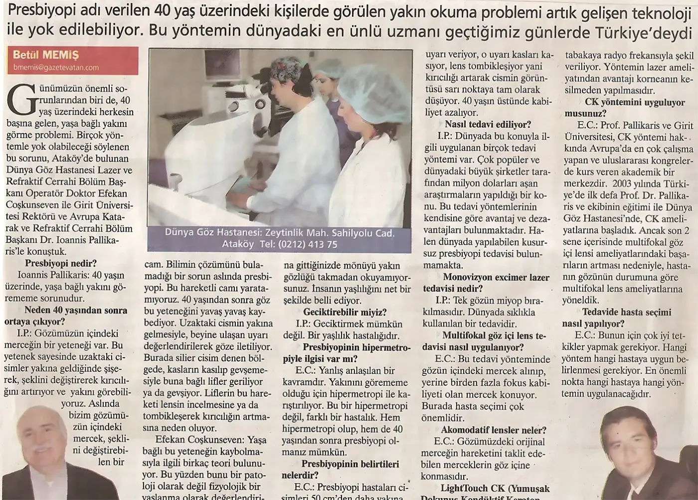 Basın kupürü — presbiyopi (yakın görme)