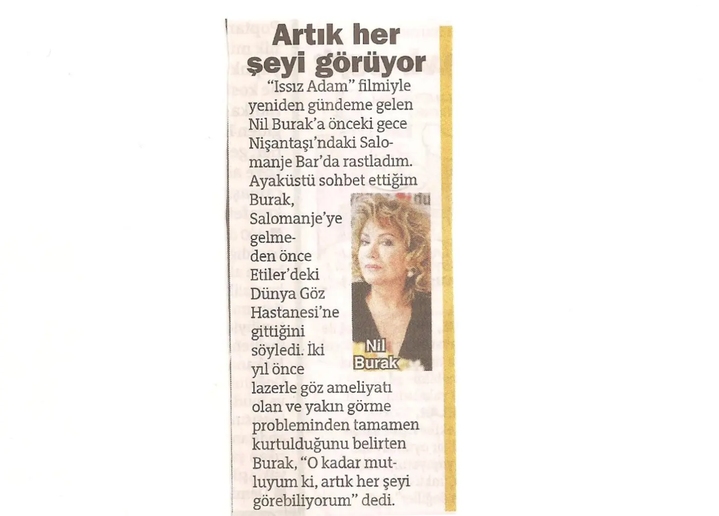 Basın kupürü — presbiyopi (yakın görme)