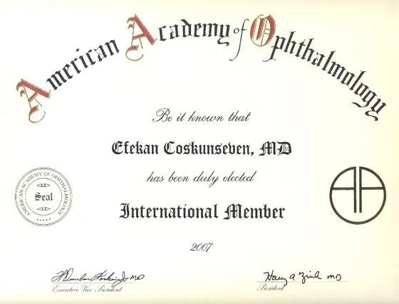 Uluslararası üyelik belgesi — American Academy of Ophthalmology (AAO)
