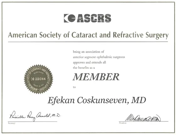 ASCRS üyelik belgesi — American Society of Cataract and Refractive Surgery