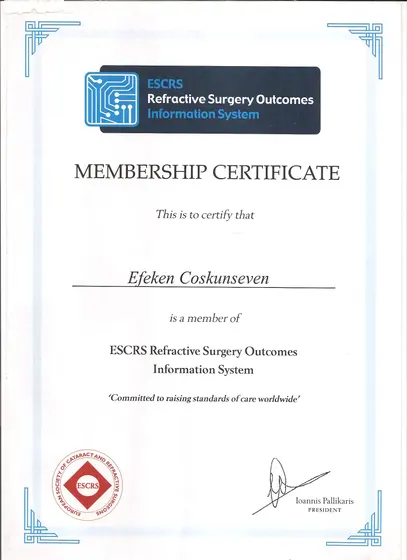 ESCRS Refractive Surgery Outcomes Information System üyelik belgesi — European Society of Cataract and Refractive Surgeons