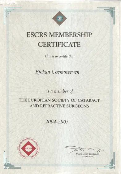 ESCRS üyelik belgesi — European Society of Cataract and Refractive Surgeons