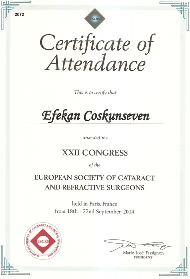 ESCRS XXII. Kongresi — katılım belgesi — European Society of Cataract and Refractive Surgeons, Paris
