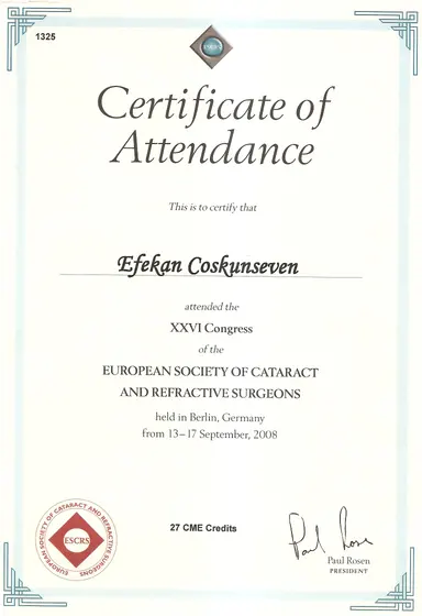 ESCRS XXVI. Kongresi — katılım belgesi (27 CME) — European Society of Cataract and Refractive Surgeons, Berlin