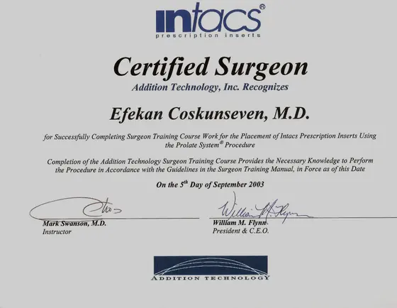 Intacs Certified Surgeon — cerrah eğitim programı — Addition Technology, Inc.