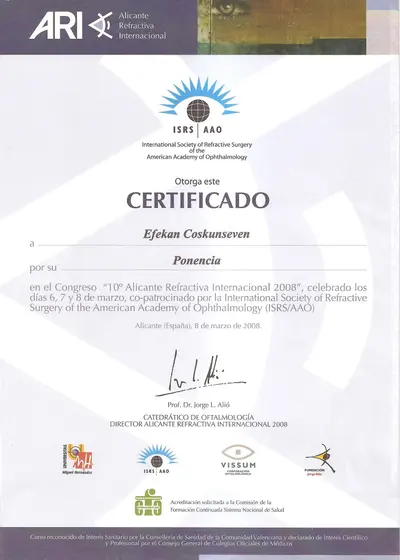 10. Alicante Refractiva Internacional Kongresi — bildiri — International Society of Refractive Surgery / American Academy of Ophthalmology