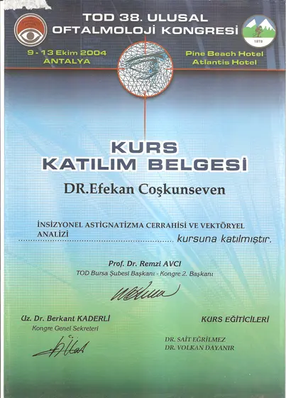 TOD 38. Kongre kursu — İnsizyonel Astigmatizma Cerrahisi ve Vektöryel Analizi — Türk Oftalmoloji Derneği, Antalya