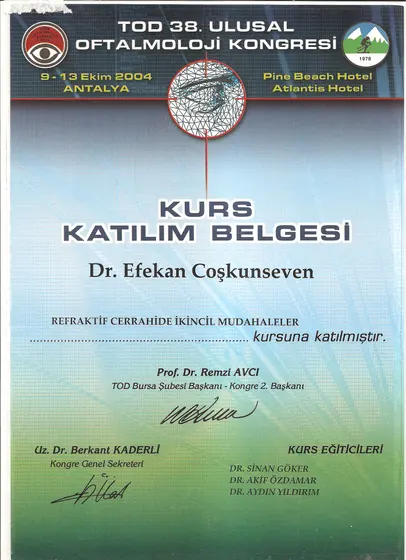 TOD 38. Kongre kursu — Refraktif Cerrahide İkincil Müdahaleler — Türk Oftalmoloji Derneği, Antalya