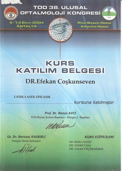 TOD 38. Kongre kursu — LASIK · LASEK · EPILASIK — Türk Oftalmoloji Derneği, Antalya