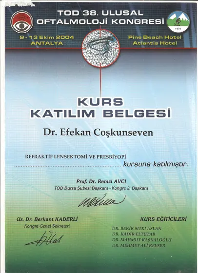 TOD 38. Kongre kursu — Refraktif Lensektomi ve Presbiyopi — Türk Oftalmoloji Derneği, Antalya