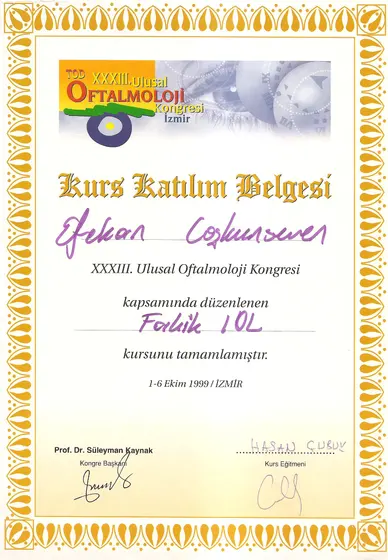 TOD XXXIII. Ulusal Kongre kursu — Foldable IOL — Türk Oftalmoloji Derneği, İzmir