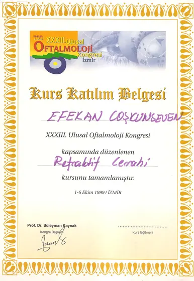 TOD XXXIII. Ulusal Kongre kursu — Refraktif Cerrahi — Türk Oftalmoloji Derneği, İzmir