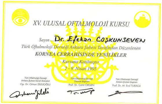 XV. Ulusal Oftalmoloji Kursu — Kornea Cerrahisinde Yenilikler — Türk Oftalmoloji Derneği Ankara Şubesi