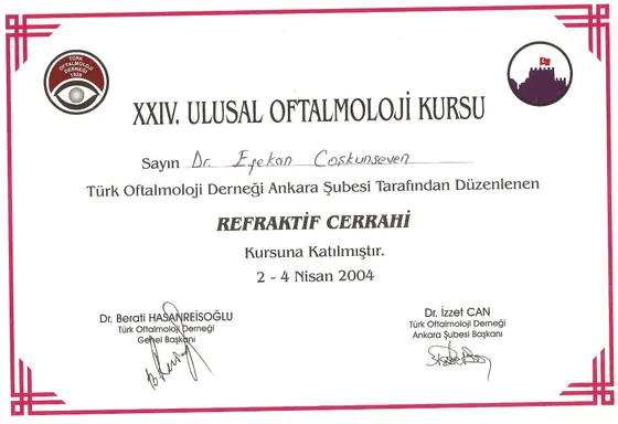 XXIV. Ulusal Oftalmoloji Kursu — Refraktif Cerrahi — Türk Oftalmoloji Derneği Ankara Şubesi